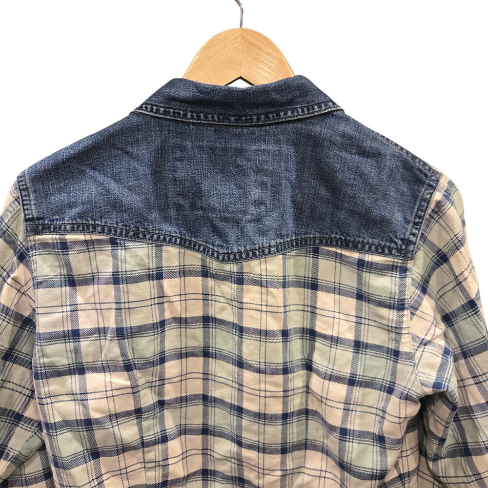 GUESS Vintage 90s Cropped Plaid Denim Pearl Snap Zip Top - Picture 9 of 11